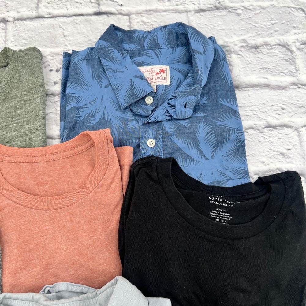 Mens American Eagle Lucky Brand Shirt Lot 6pc Medium Button Up Henley Tee KS-G1 - Picture 4 of 8